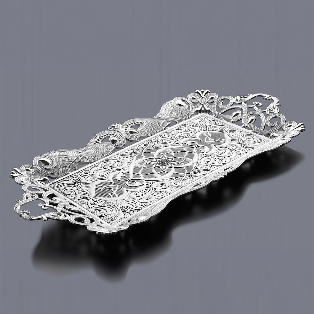 Decorative Serving Platter Rectangular Metal — 15.75 x 7.6 Inch