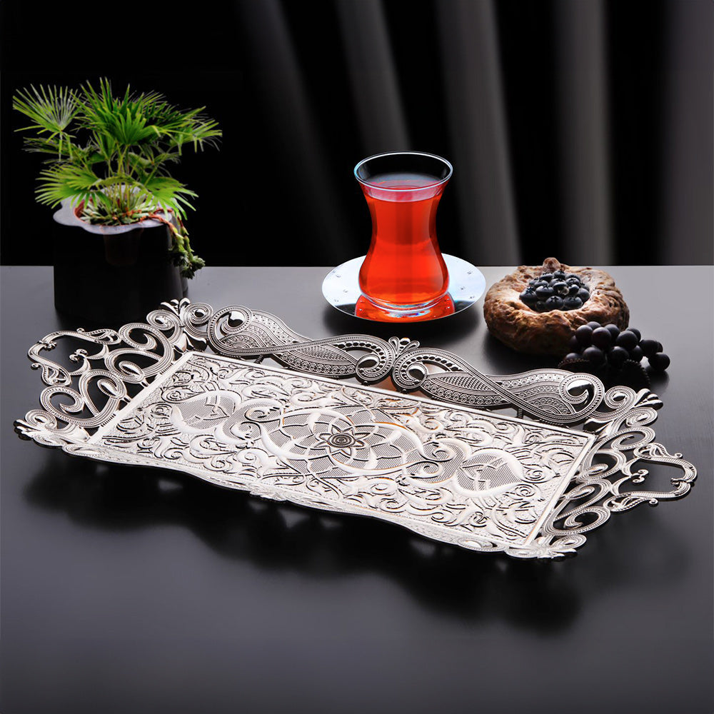 Decorative Serving Platter Rectangular Metal — 15.75 x 7.6 Inch