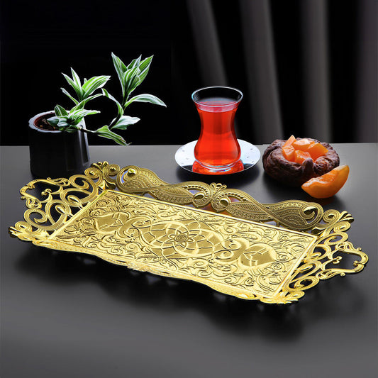 Decorative Serving Platter Rectangular Metal — 15.75 x 7.6 Inch