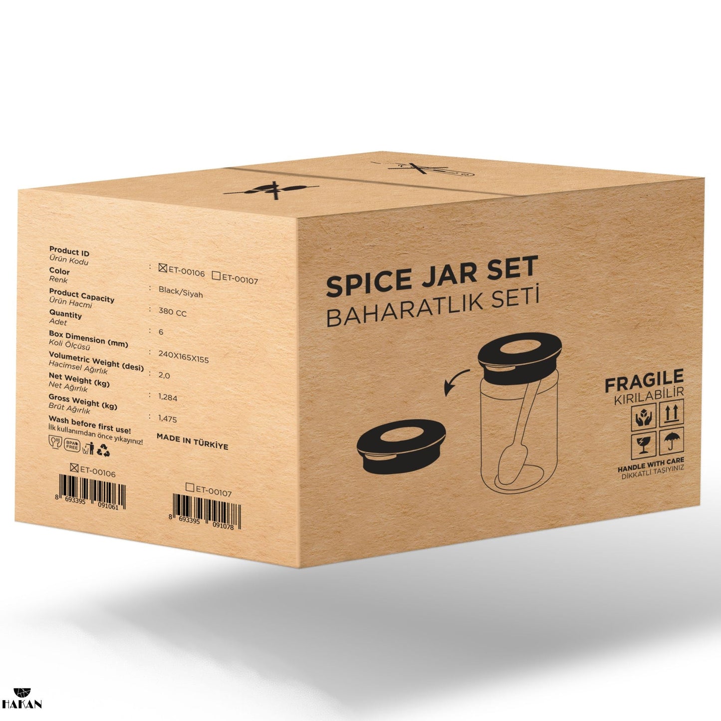 Glass Spice Jars Airtight Set of 6 with Spoons — 12.8 Oz
