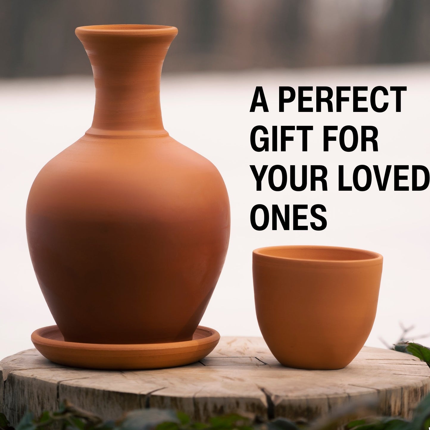 Terracotta Pitcher Set with Mug and Plate — Kapadokya, 76 Oz