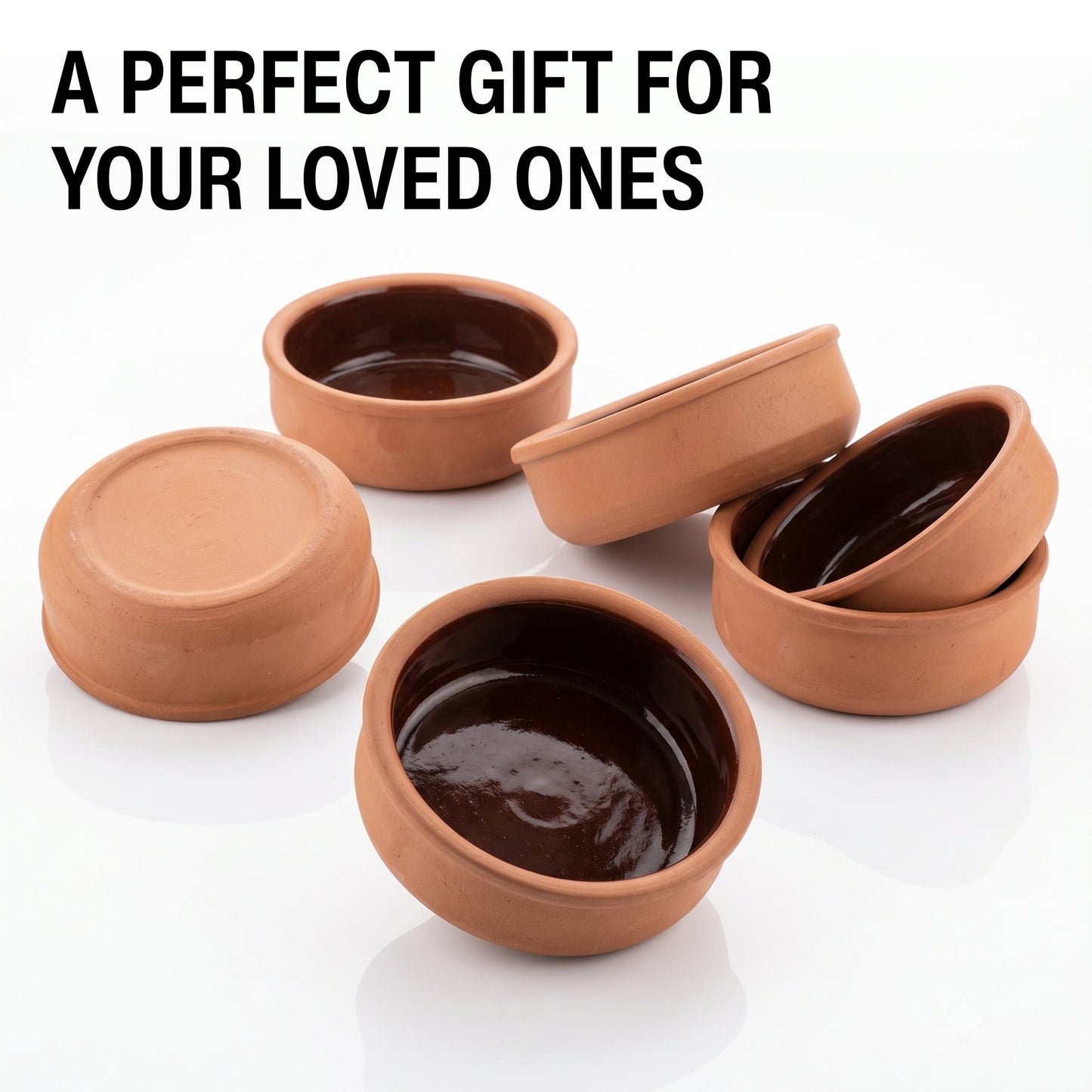 Glazed Terracotta Serving Bowls Set of 6 — Hitit, 8.5 Oz