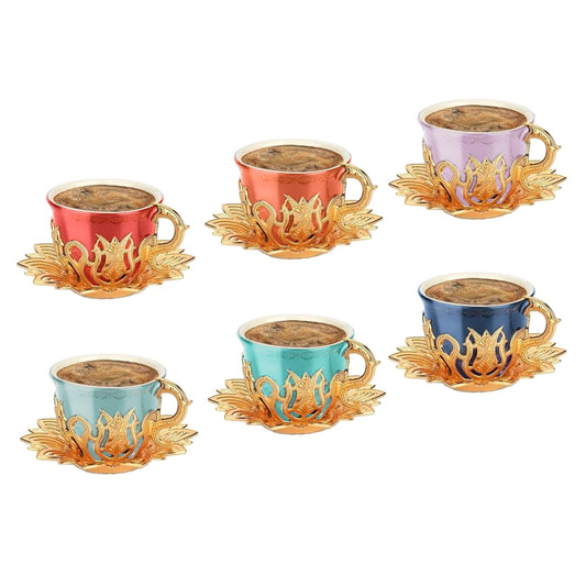 Turkish Coffee Cup Set Colorful 18 Piece — Ahsen, 2.5 Oz Gold
