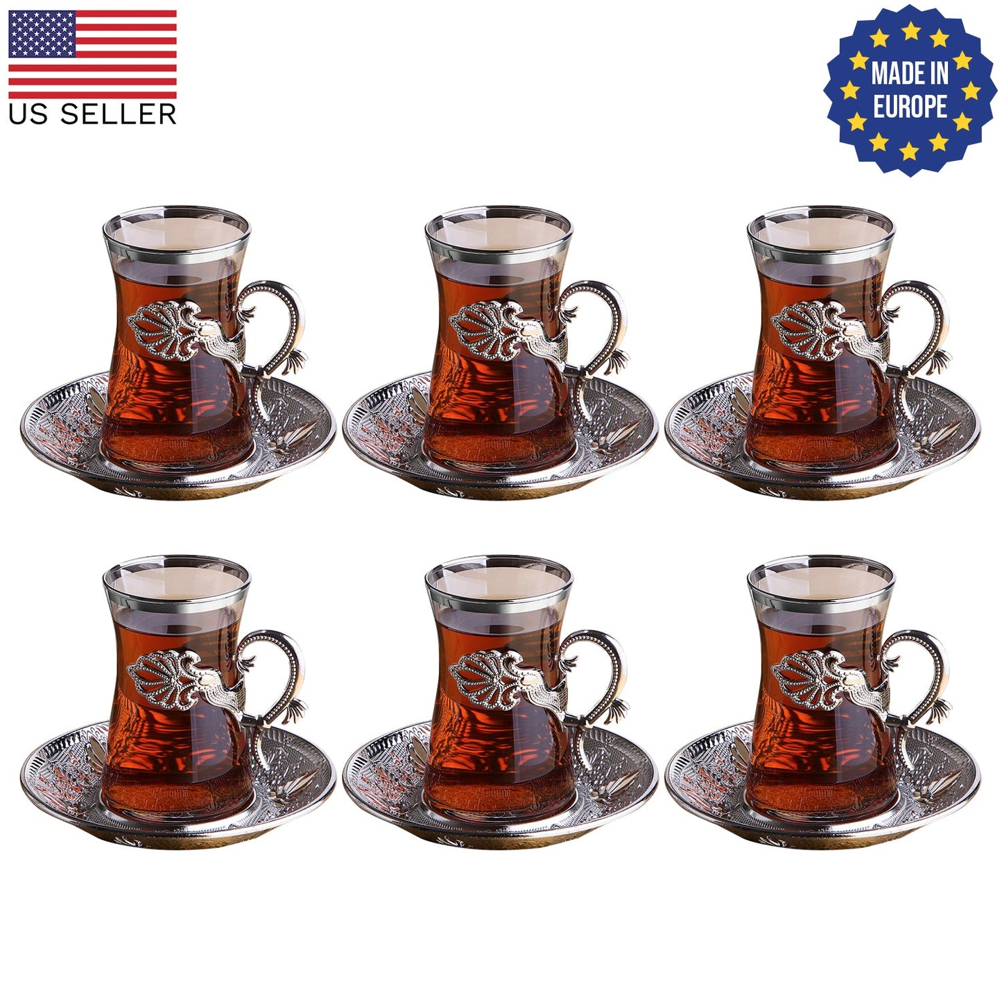 Turkish Tea Set with Saucers and Holders — 5 Oz