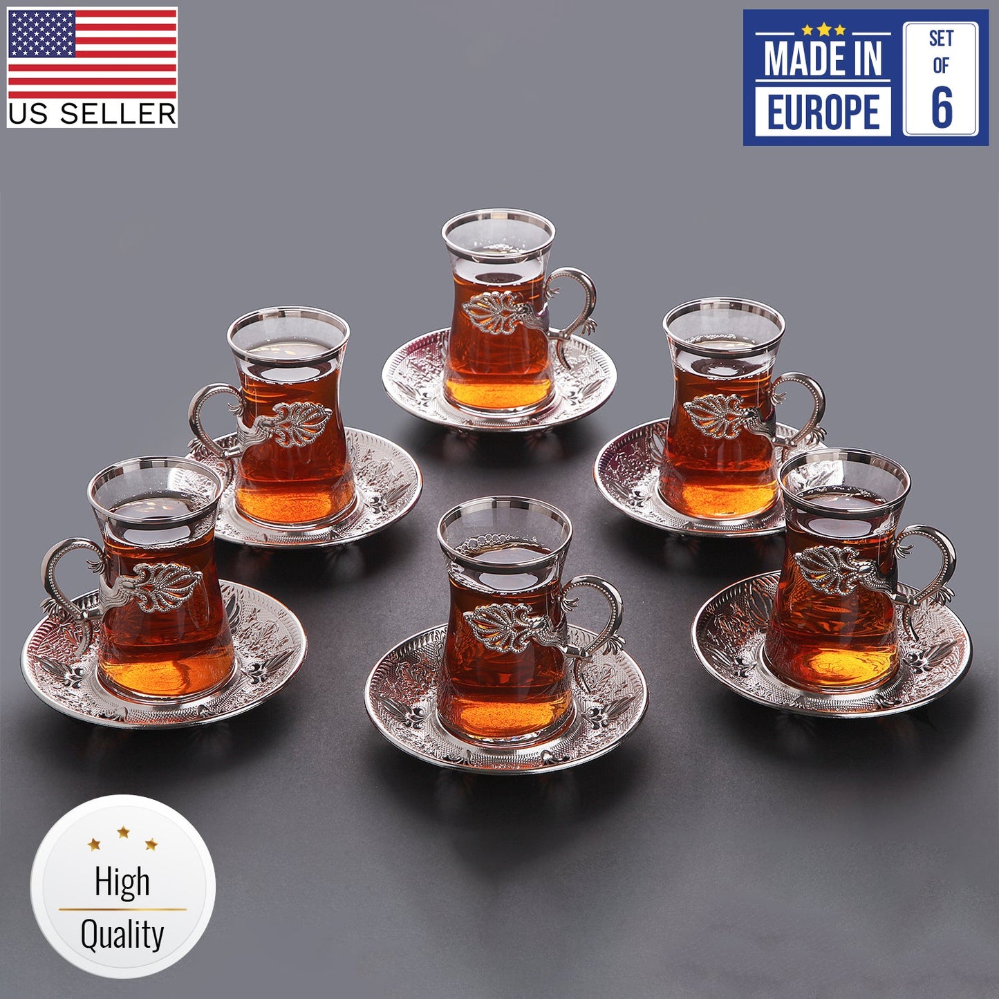 Turkish Tea Set with Saucers and Holders — 5 Oz