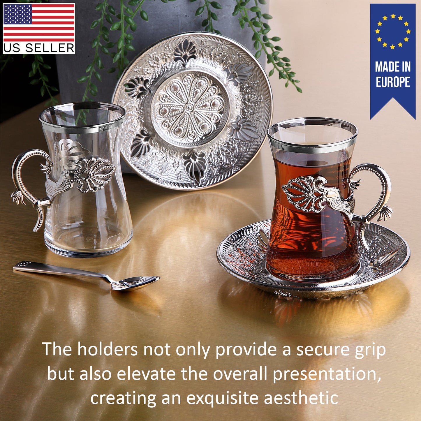 Turkish Tea Set with Saucers and Holders — 5 Oz