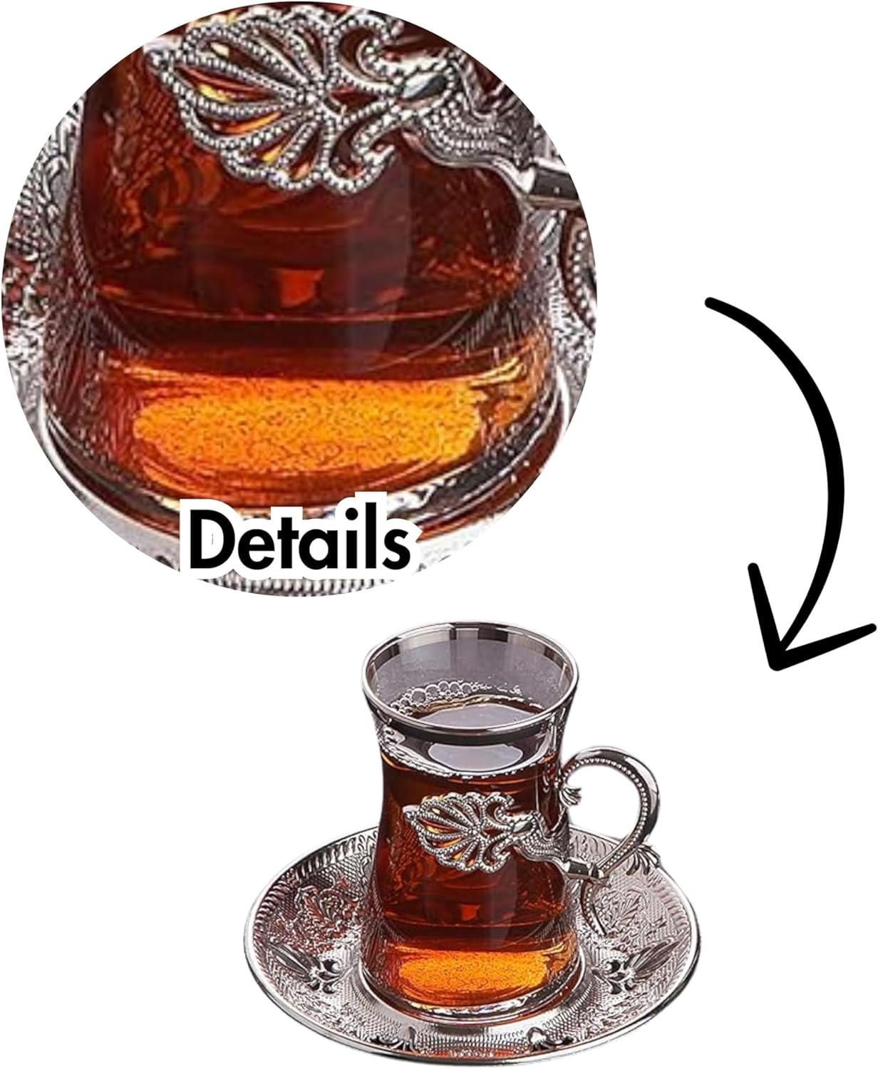 Turkish Tea Set with Saucers and Holders — 5 Oz