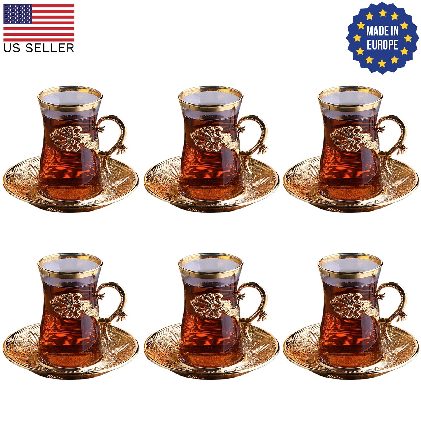 Turkish Tea Set with Saucers and Holders — 5 Oz