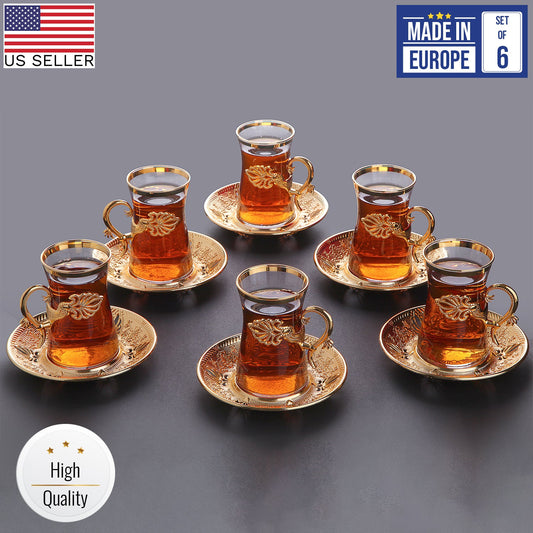 Turkish Tea Set with Saucers and Holders — 5 Oz