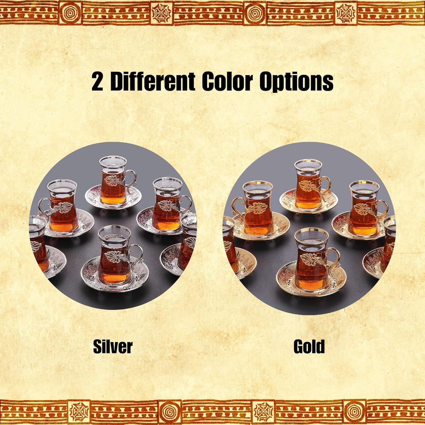 Turkish Tea Set with Saucers and Holders — 5 Oz