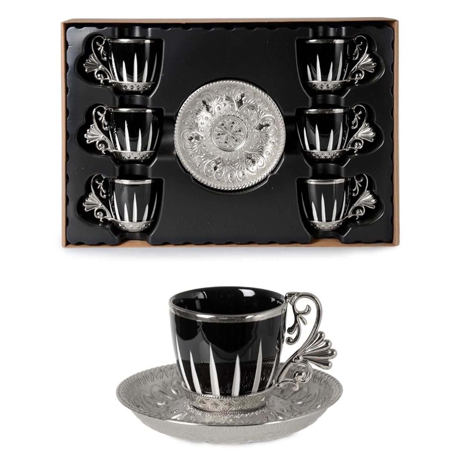 Turkish Coffee Cups Set with Saucers and Cup Holders — 2.5 Oz