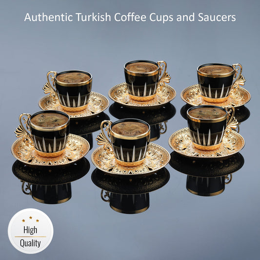 Turkish Coffee Cups Set with Saucers and Cup Holders — 2.5 Oz