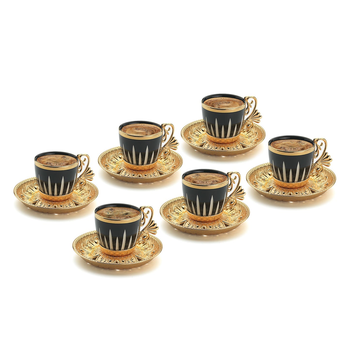 Turkish Coffee Cups Set with Saucers and Cup Holders — 2.5 Oz