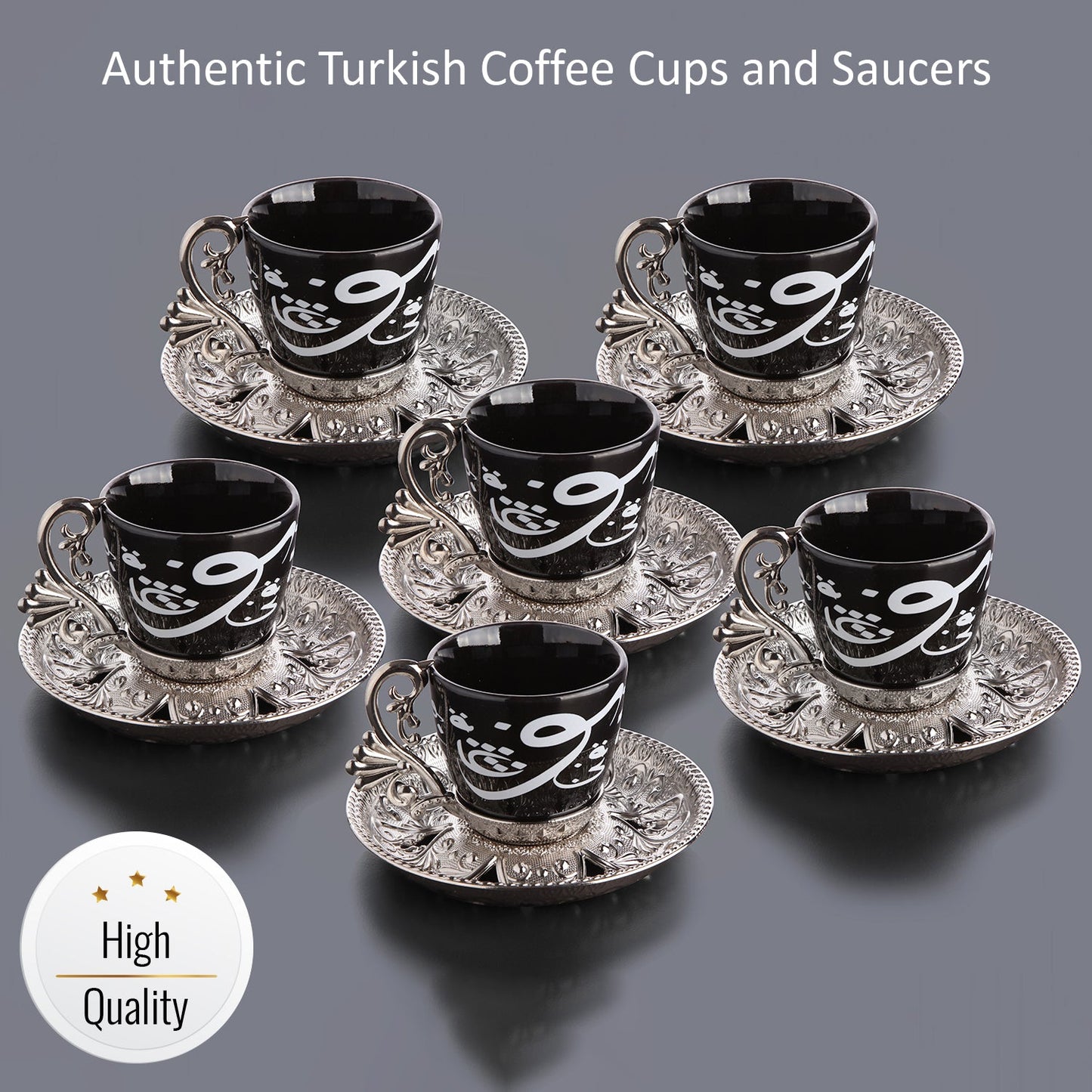 Turkish Espresso Cup Set Silver 18 Piece — 2.5 Oz, Serving Style
