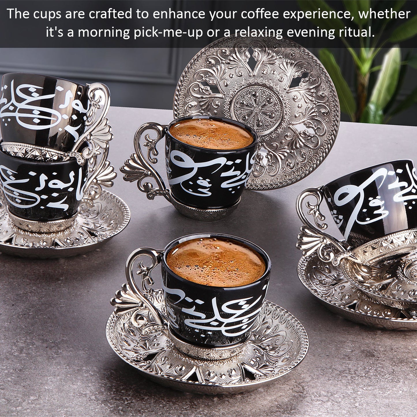 Turkish Espresso Cup Set Silver 18 Piece — 2.5 Oz, Serving Style