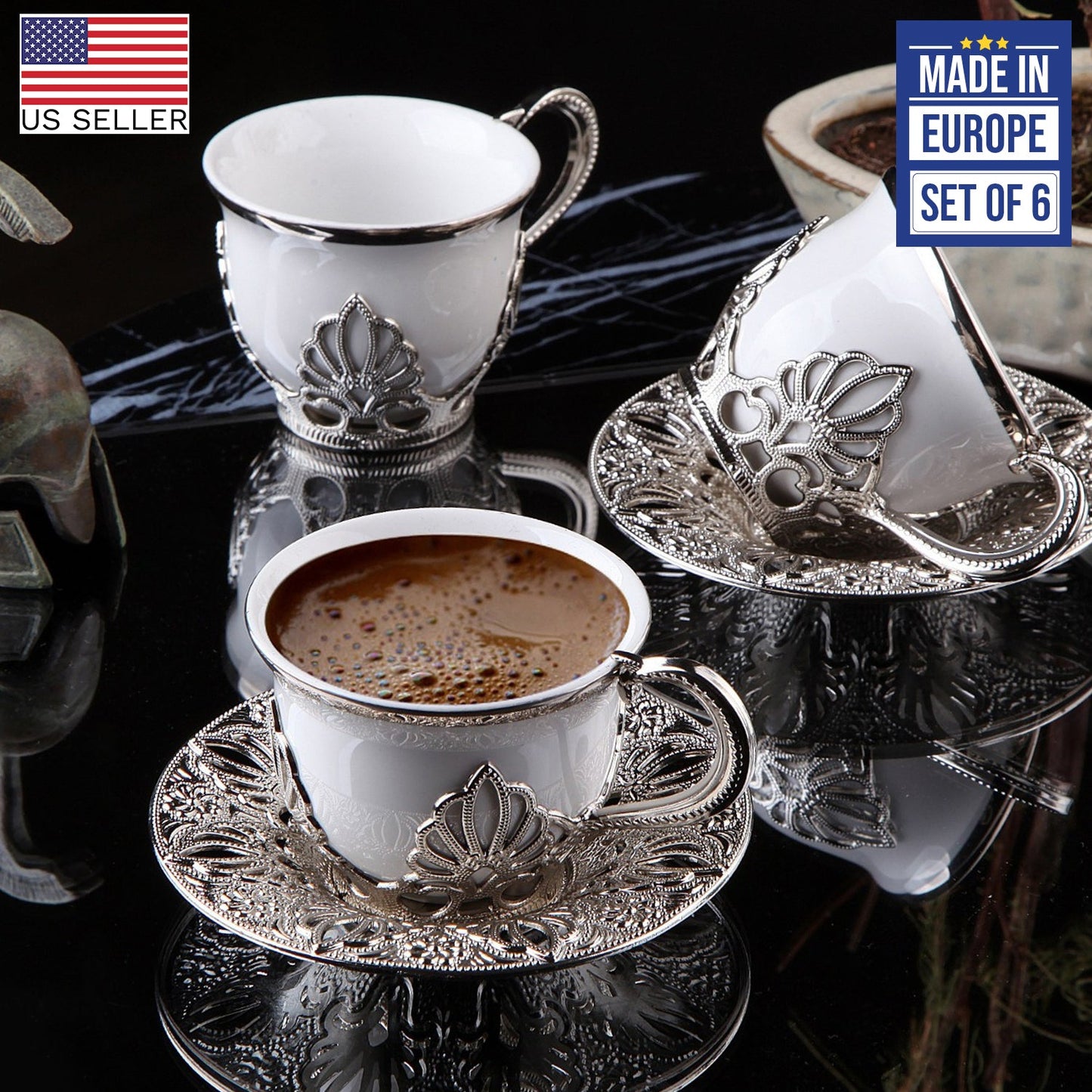 Handmade Turkish Coffee Cup Set 18 Piece — Cups & Saucers, 2.7 Oz