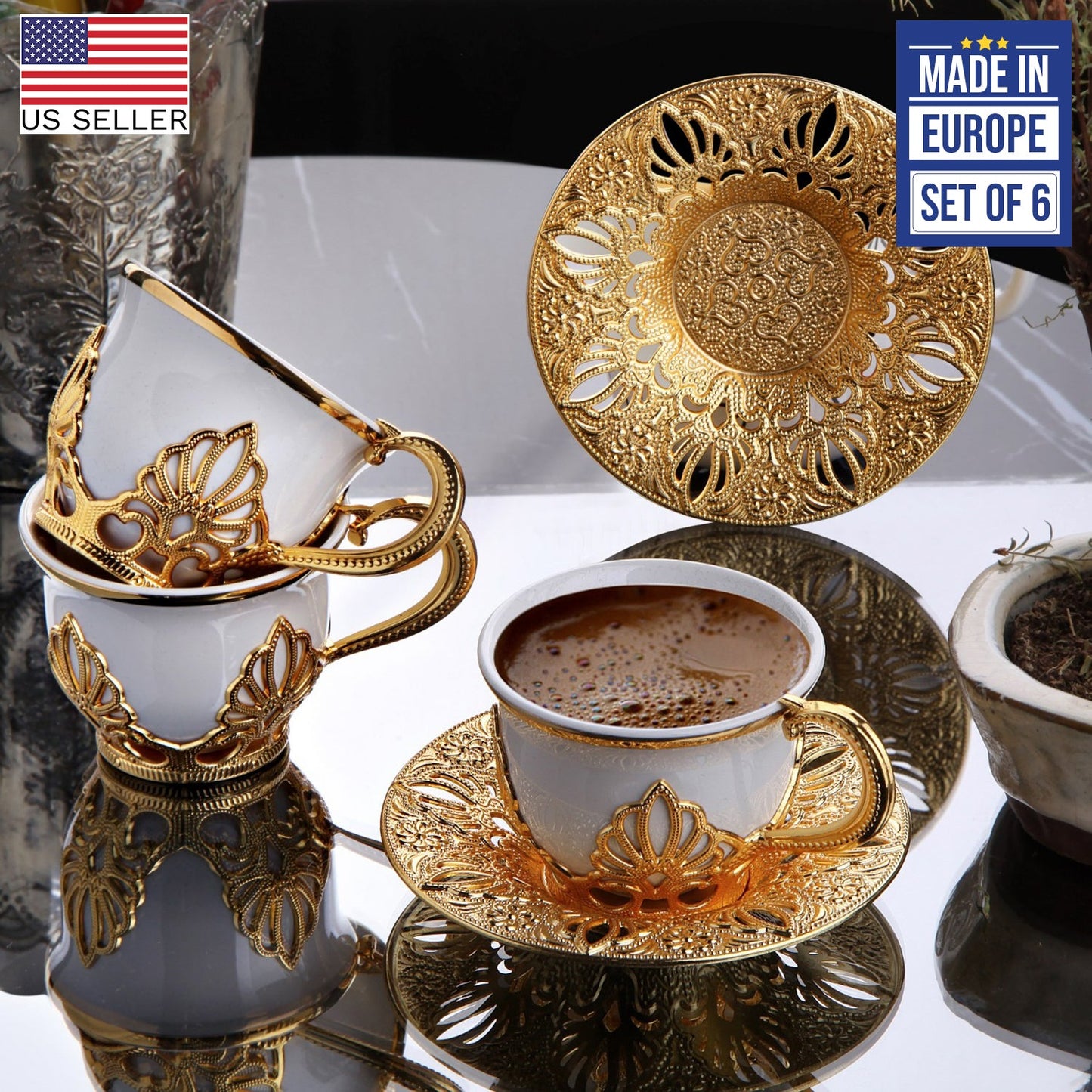 Handmade Turkish Coffee Cup Set 18 Piece — Cups & Saucers, 2.7 Oz
