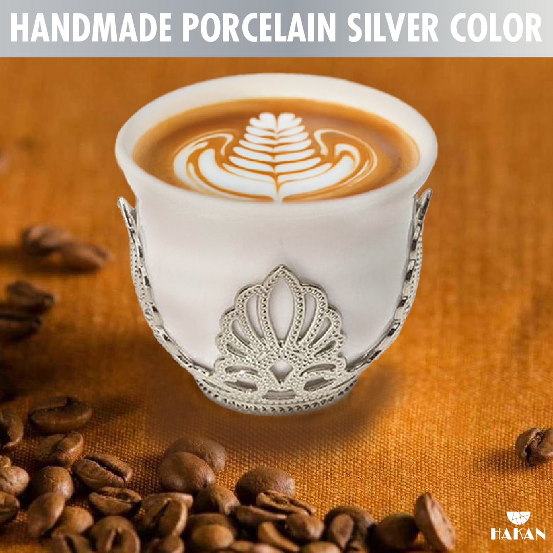 Mirra Coffee Cups with Holders 6 Piece — 1.8 Oz Gold or Silver
