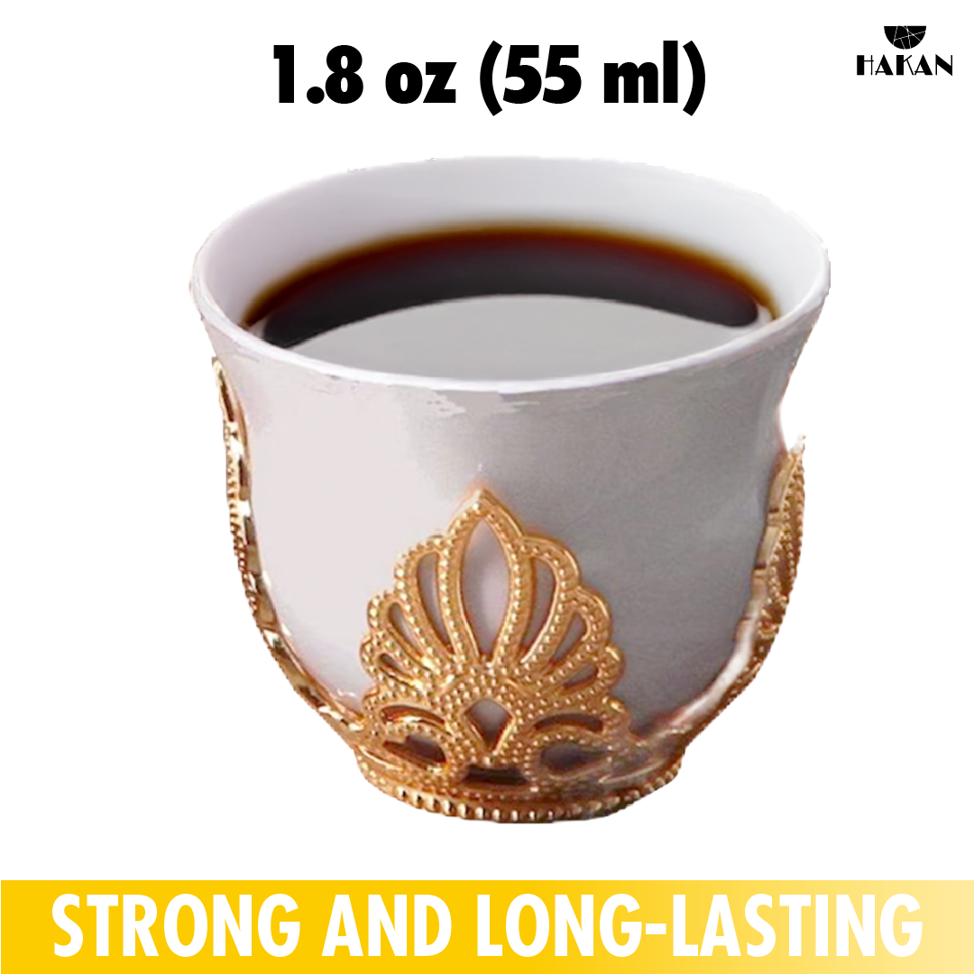 Mirra Coffee Cups with Holders 6 Piece — 1.8 Oz Gold or Silver