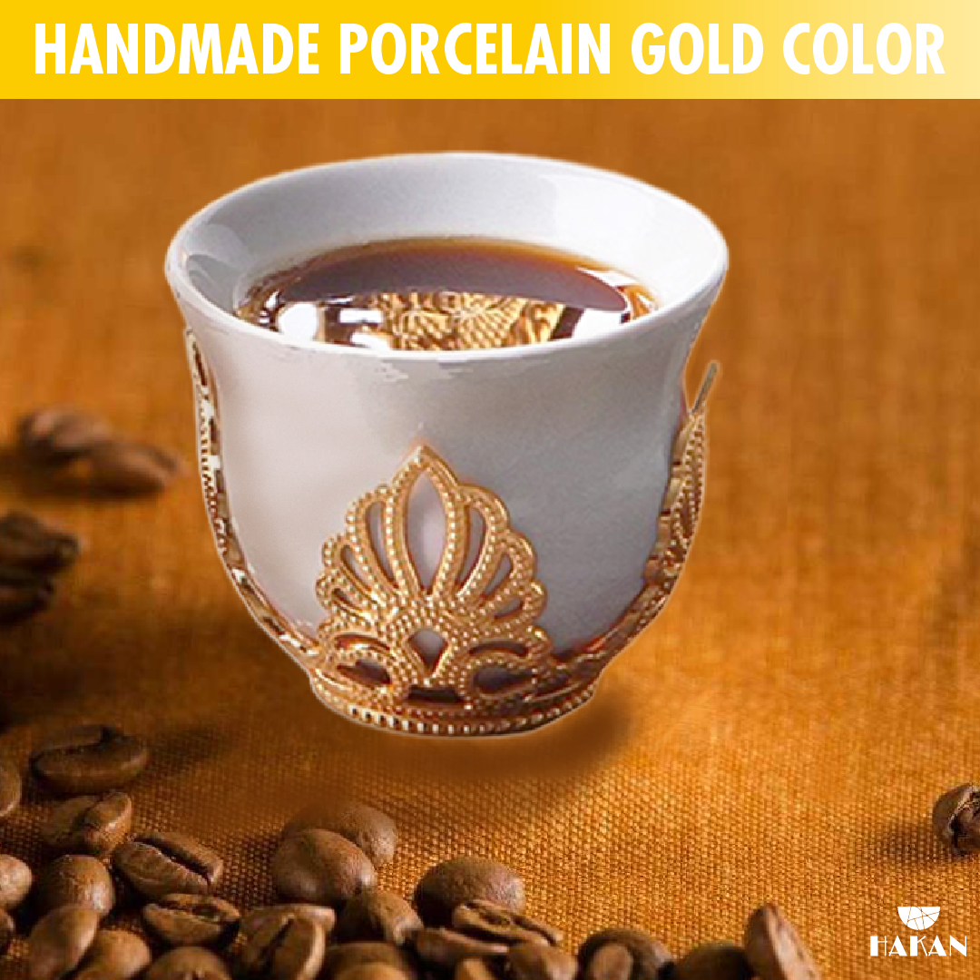 Mirra Coffee Cups with Holders 6 Piece — 1.8 Oz Gold or Silver