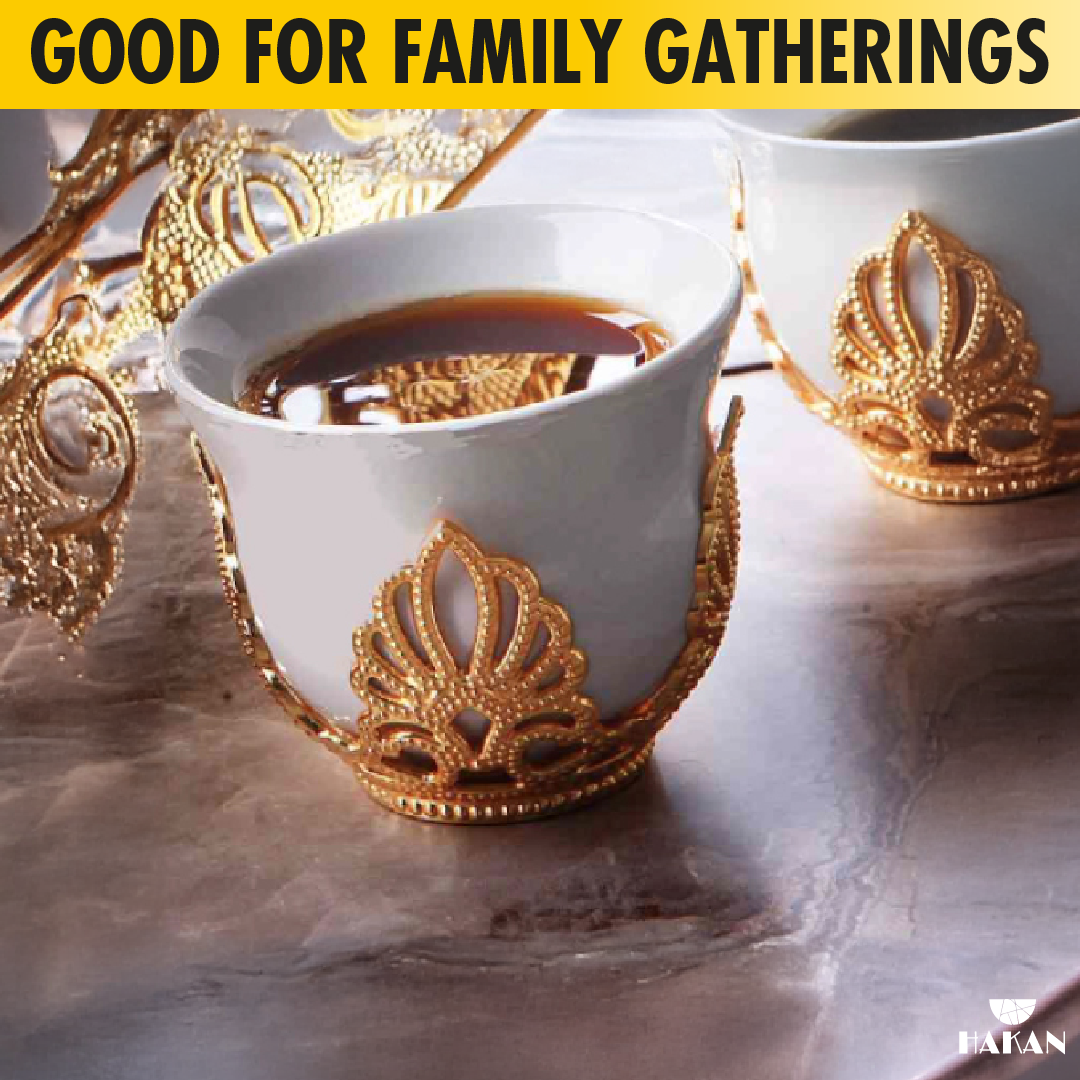 Mirra Coffee Cups with Holders 6 Piece — 1.8 Oz Gold or Silver