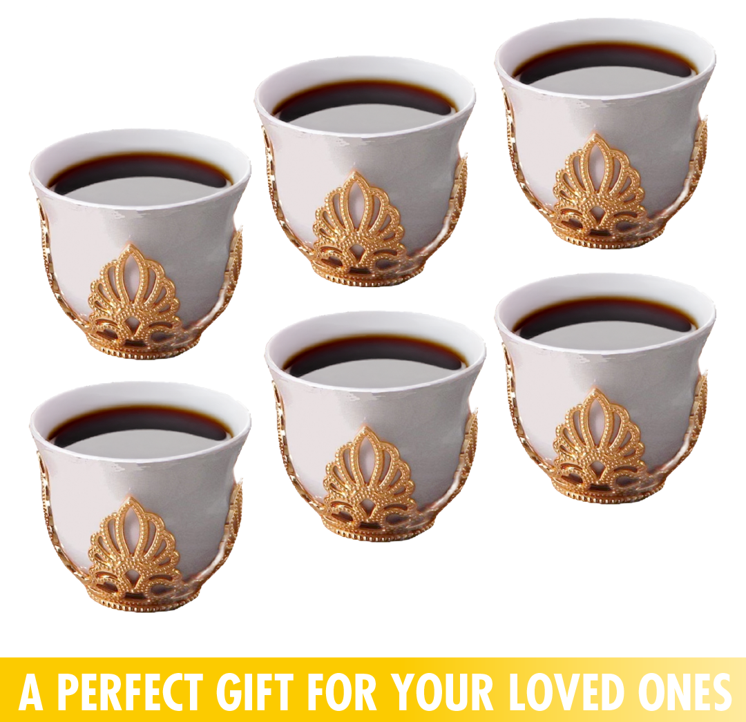 Mirra Coffee Cups with Holders 6 Piece — 1.8 Oz Gold or Silver