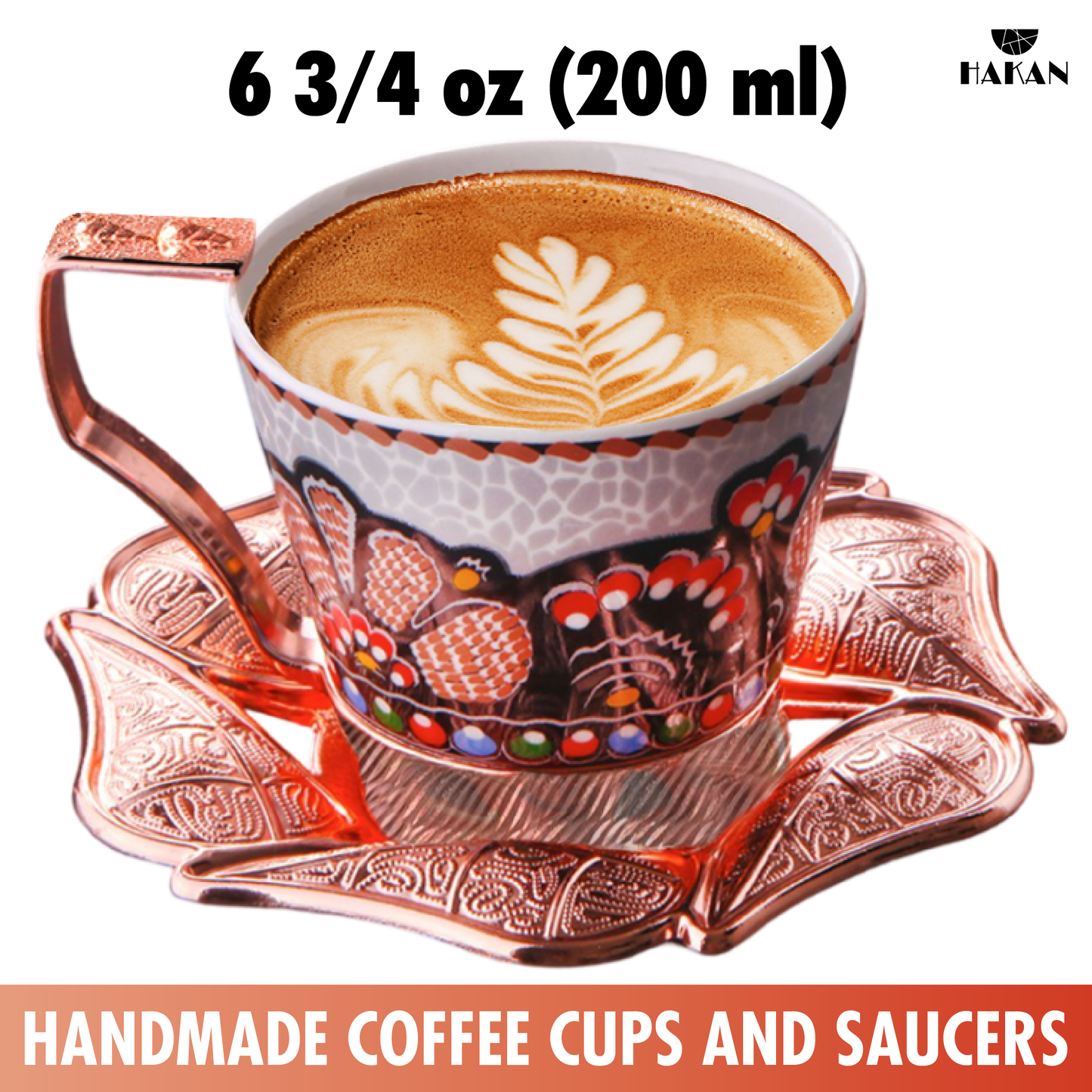 Turkish Coffee Cup Set Leaf Design Saucers — 18 Piece, 2 Sizes