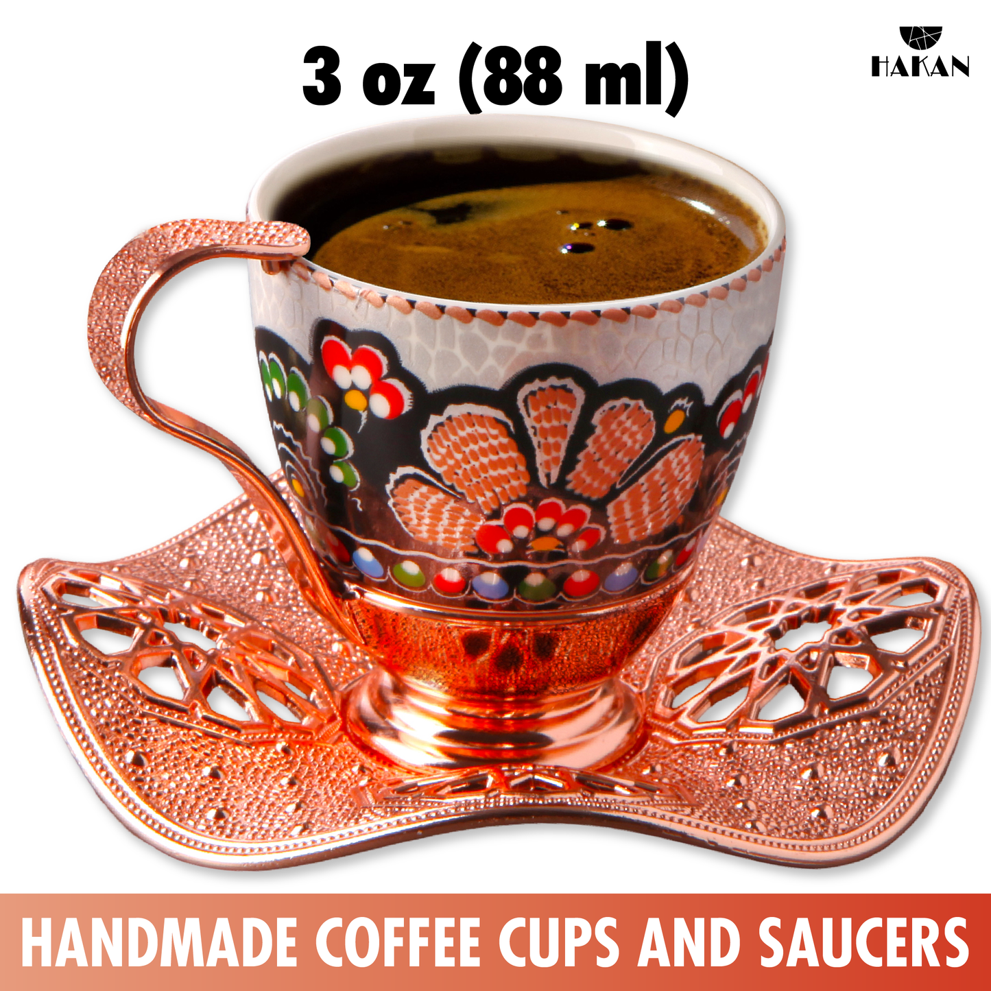 Turkish Coffee Cup Set Leaf Design Saucers — 18 Piece, 2 Sizes