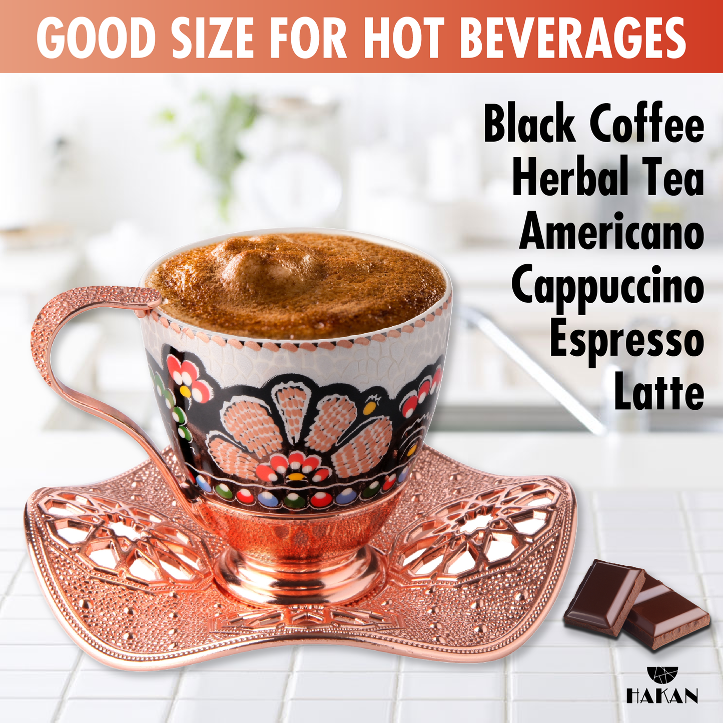 Turkish Coffee Cup Set Leaf Design Saucers — 18 Piece, 2 Sizes