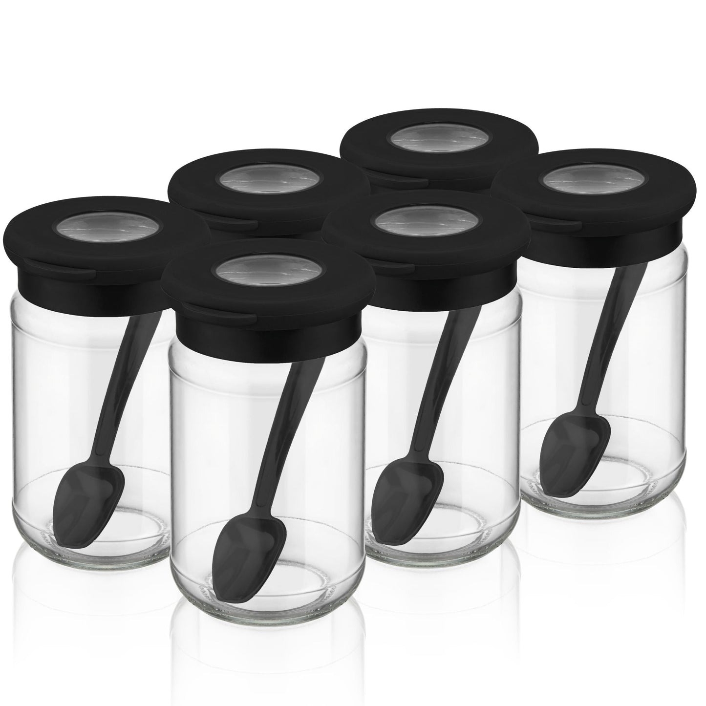 Glass Spice Jars Airtight Set of 6 with Spoons — 12.8 Oz