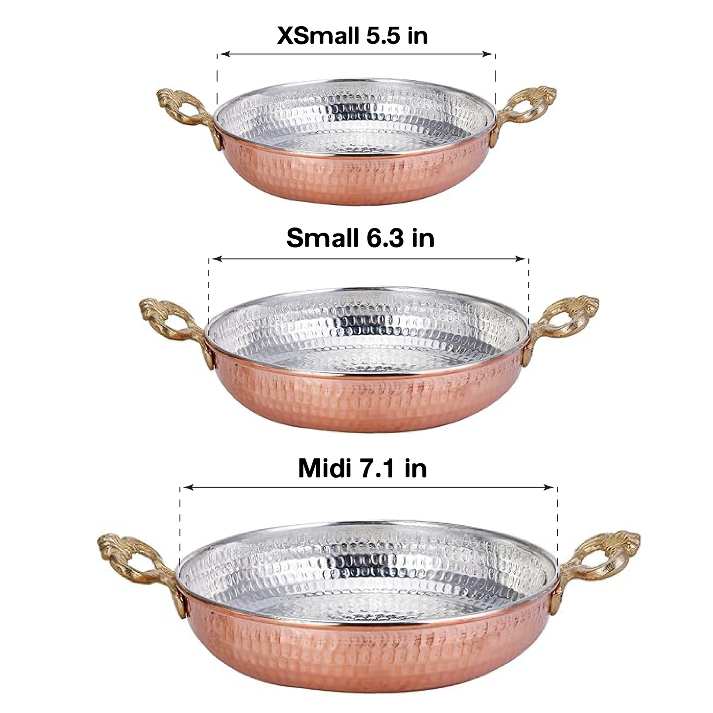 Handmade Copper Egg Frying Pan Set — 3 Piece, 5.5 to 7.1 Inch