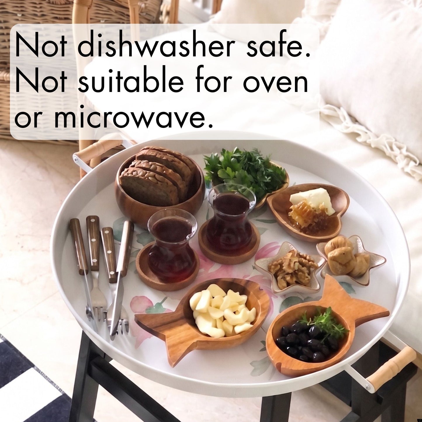 Serving Tray with Wooden Handles — Metal Base
