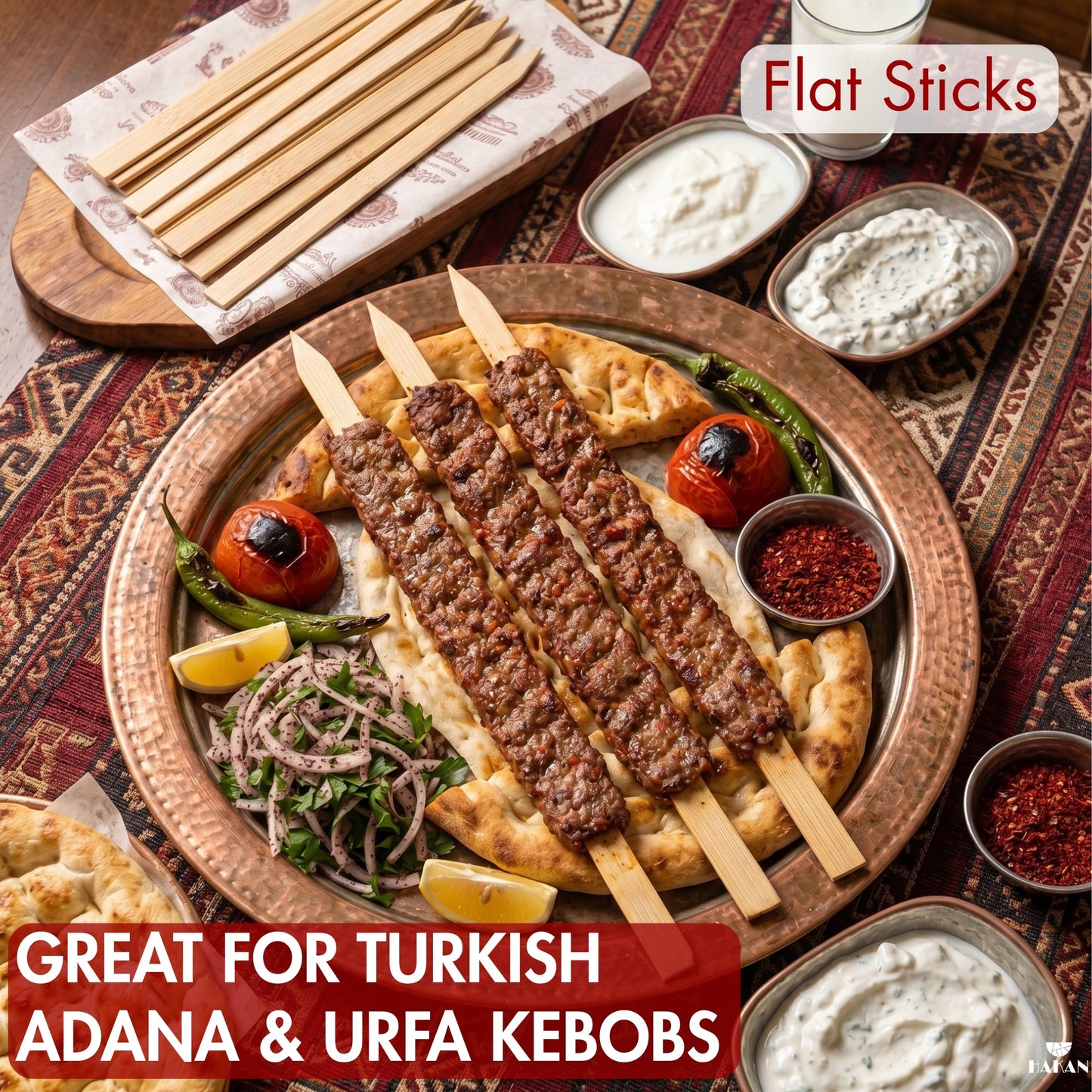 Hakan 9.8”x0.78" Bamboo BBQ Skewers, Flat Kabob Skewers for Grilling, 100 Pcs