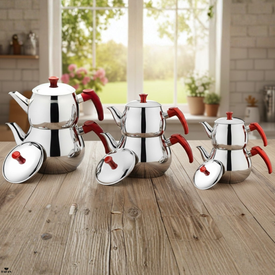 Double Turkish Teapot Set Stainless Steel — Bondy, 3 Sizes