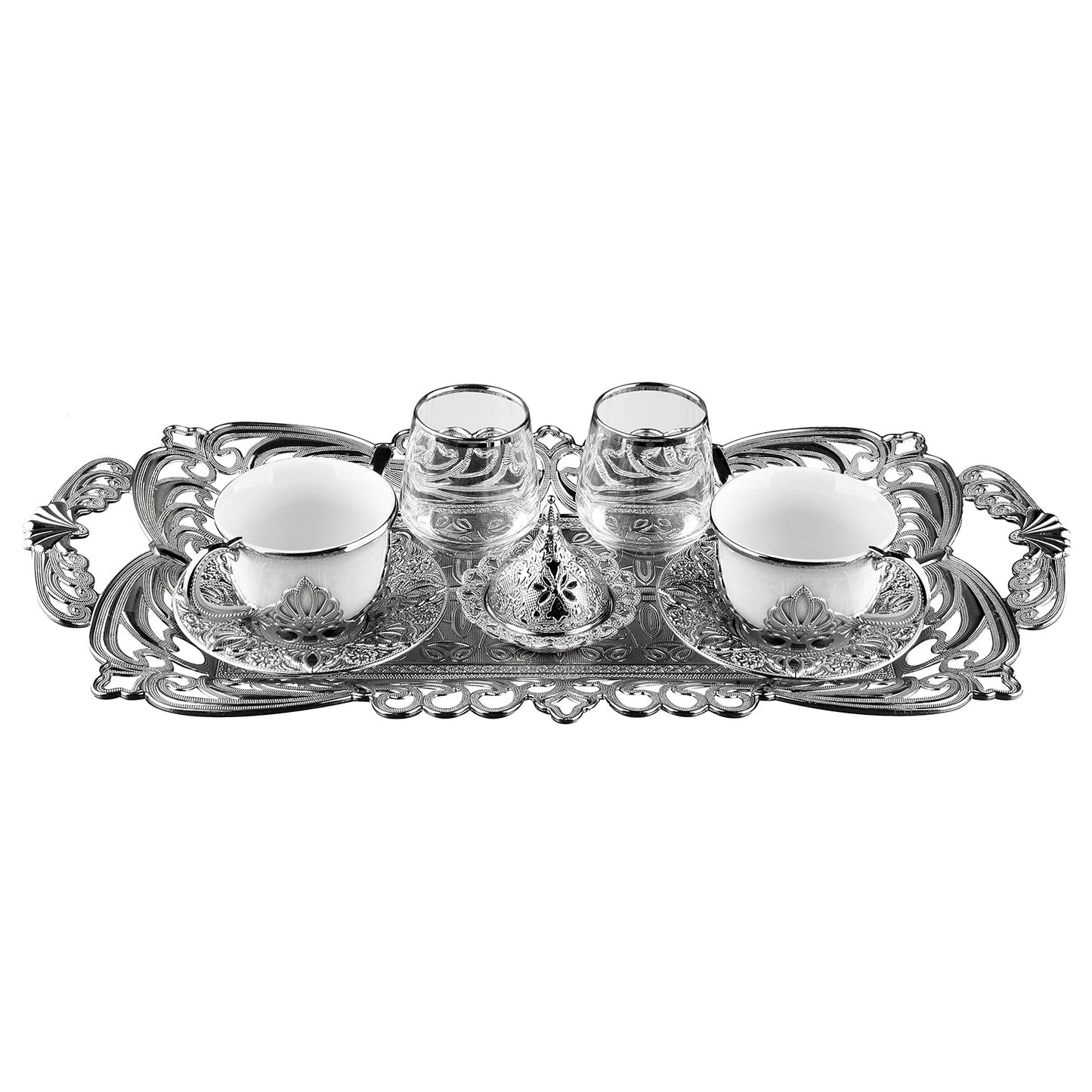 Turkish Coffee Cup Set for 2 with Glasses — Nisa, 11 Piece, 2.87 Oz