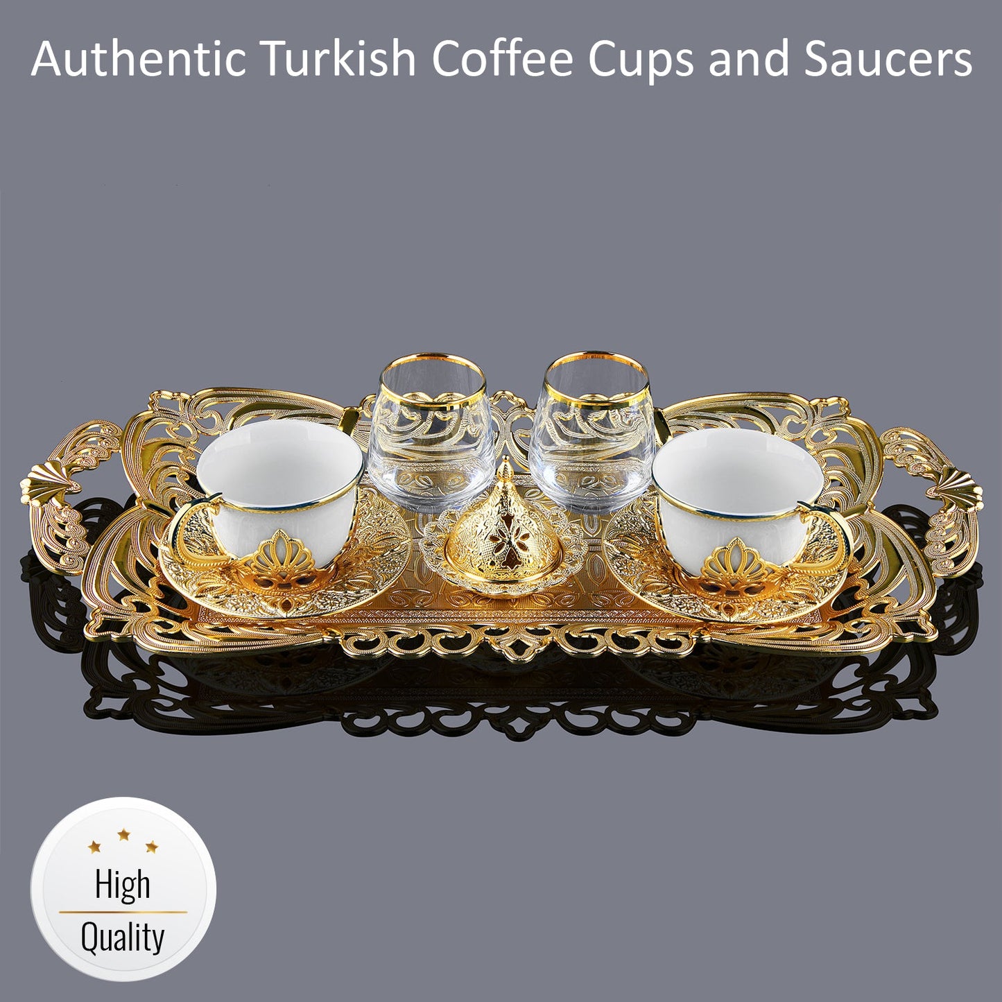 Turkish Coffee Cup Set for 2 with Glasses — Nisa, 11 Piece, 2.87 Oz