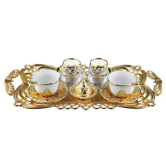 Turkish Coffee Cup Set for 2 with Glasses — Nisa, 11 Piece, 2.87 Oz