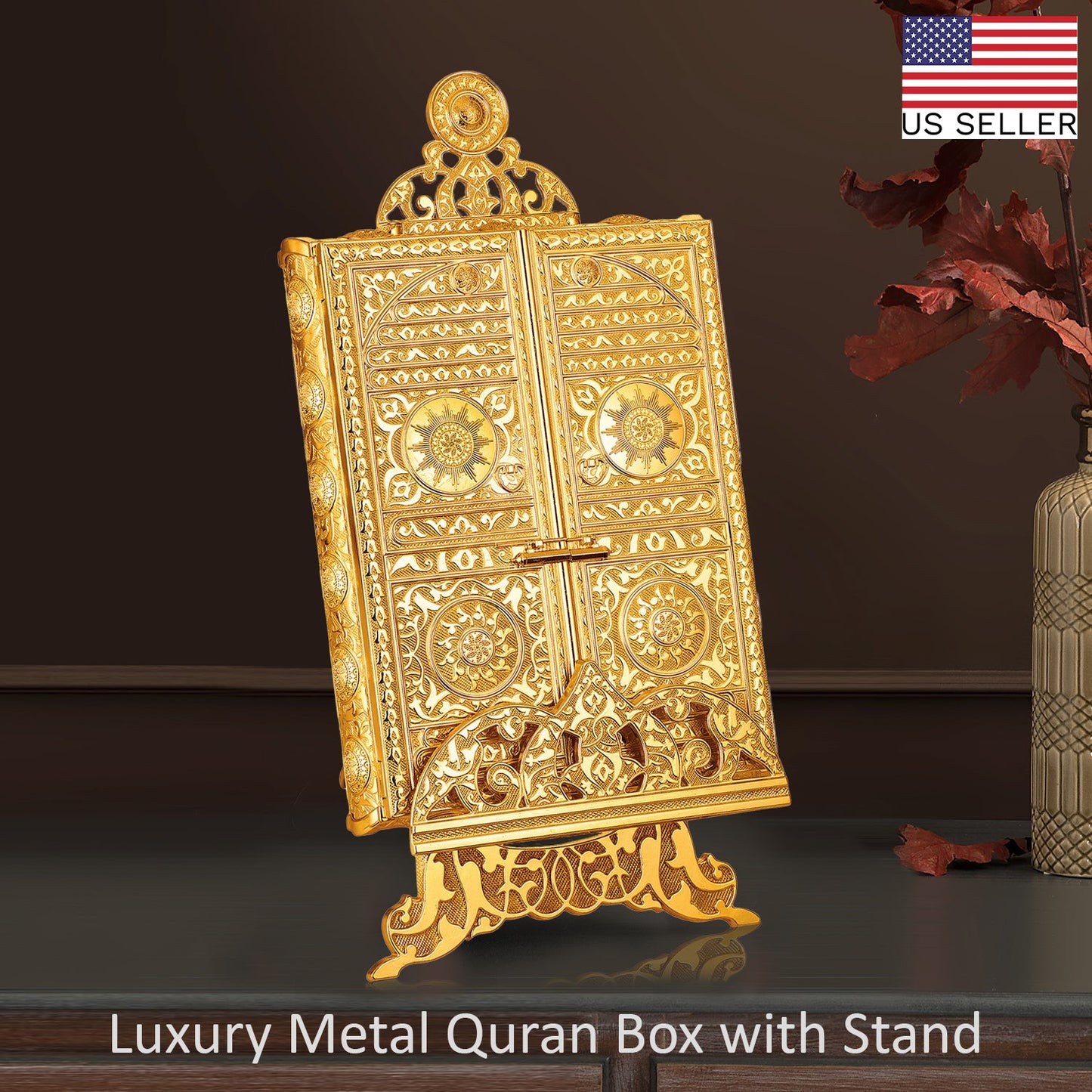 Luxury Metal Quran Box with Stand — Islamic Gift Box