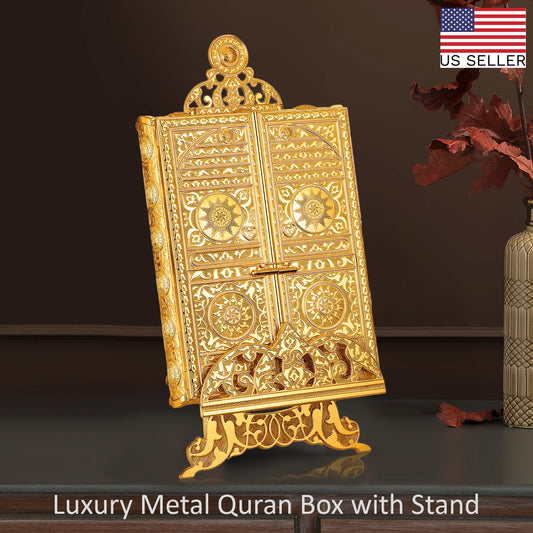 Luxury Metal Quran Box with Stand — Islamic Gift Box
