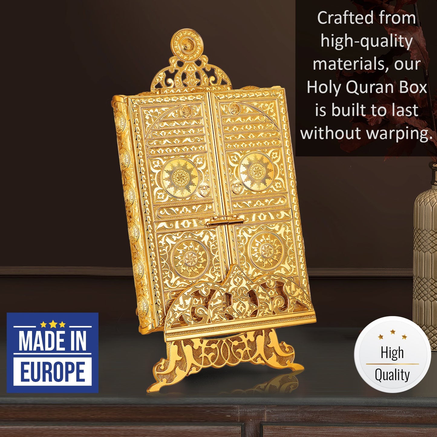 Luxury Metal Quran Box with Stand — Islamic Gift Box