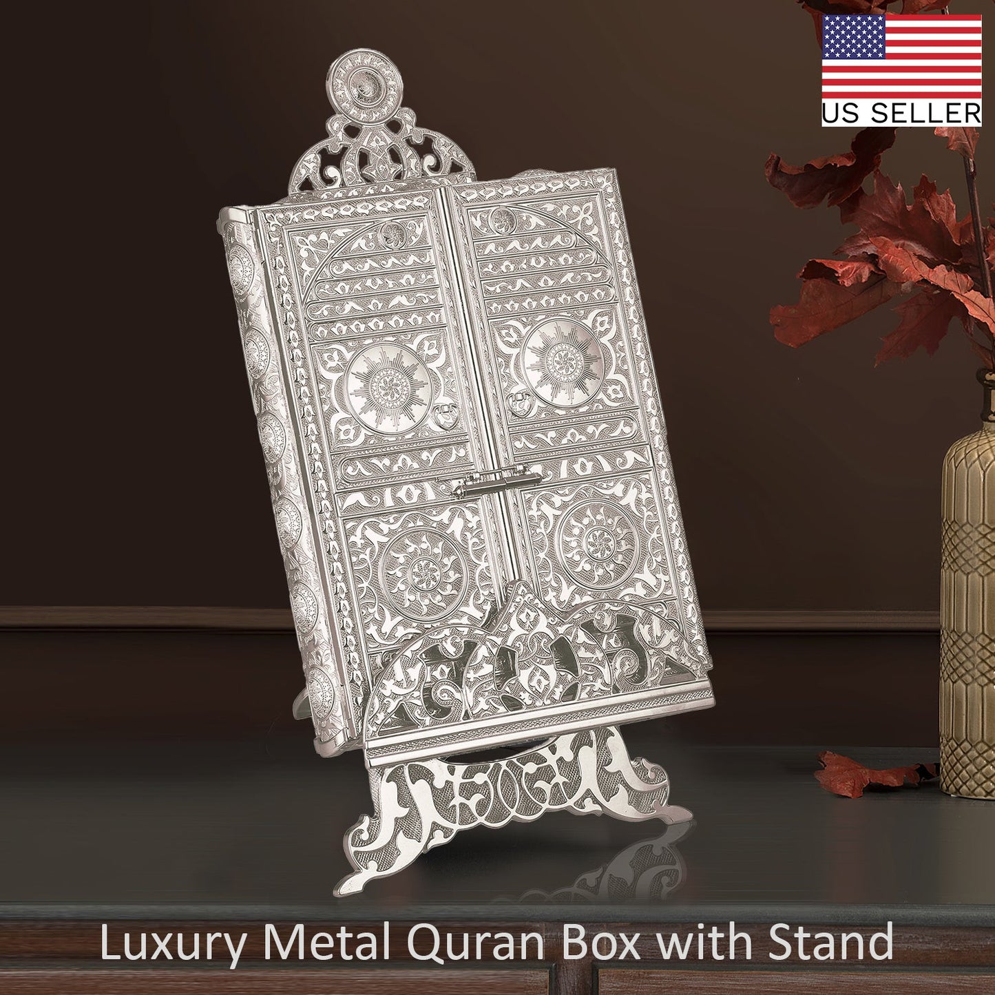 Luxury Metal Quran Box with Stand — Islamic Gift Box