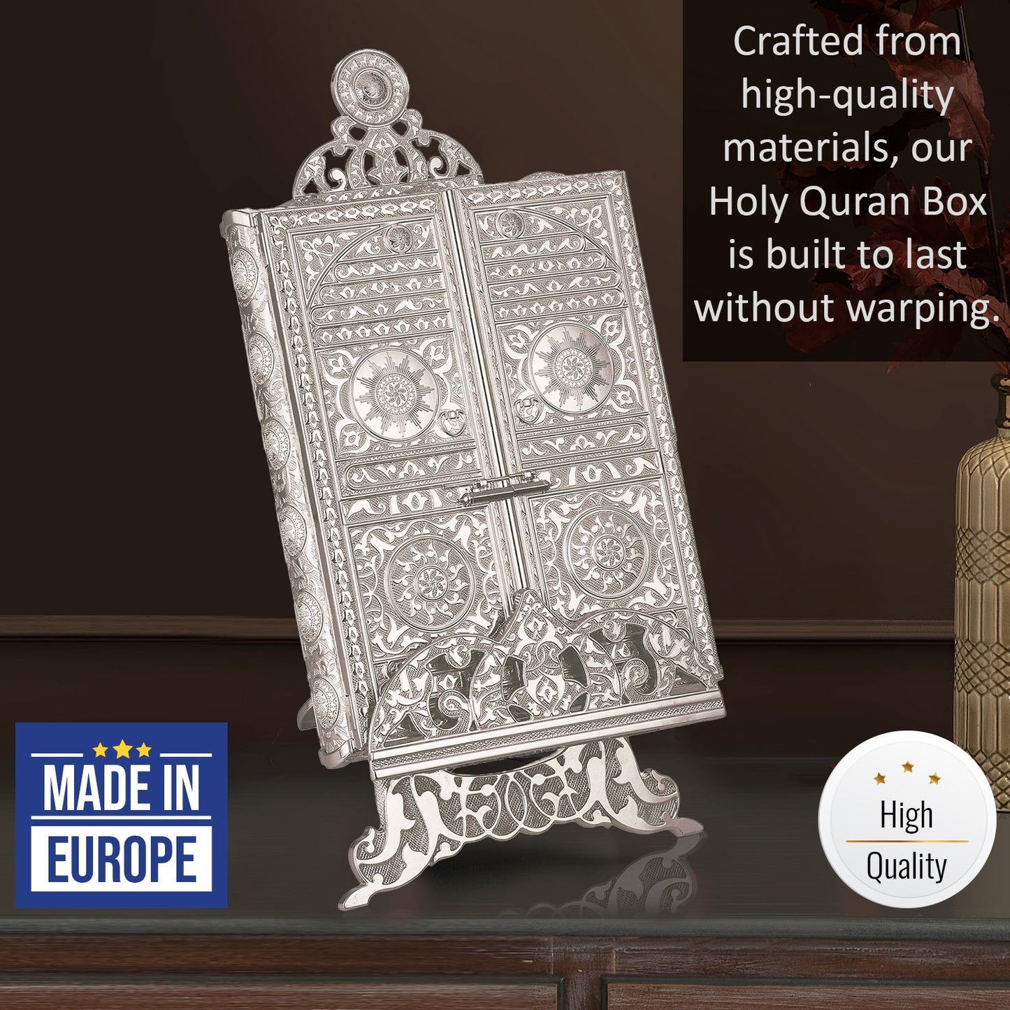 Luxury Metal Quran Box with Stand — Islamic Gift Box