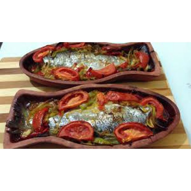 Terracotta Fish Cooking Pan Glazed — 2-Piece Set, 10.5 Inch