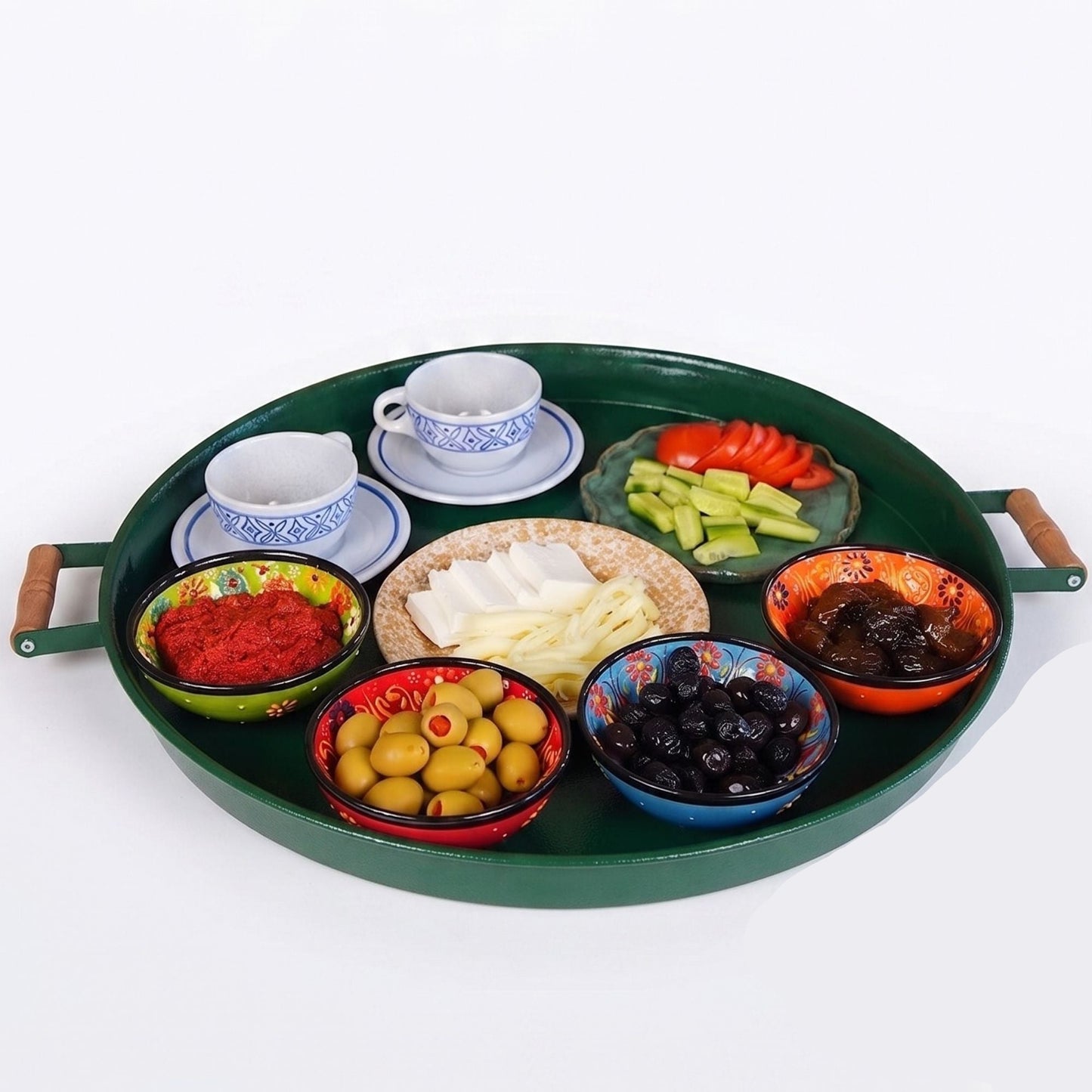 Serving Tray with Wooden Handles — Metal Base
