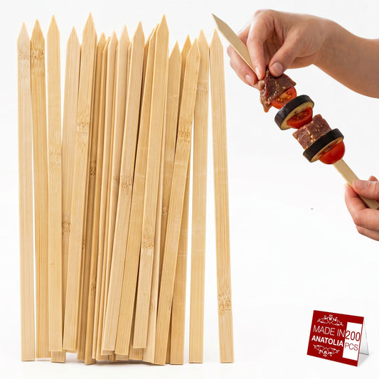 Hakan 9.8”x0.39" Bamboo BBQ Skewers, Flat Kabob Skewers for Grilling, 200 Pcs
