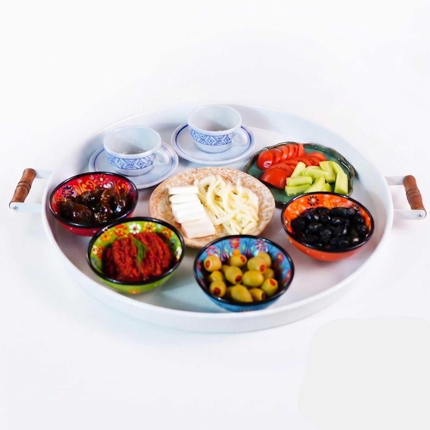 Serving Tray with Wooden Handles — Metal Base