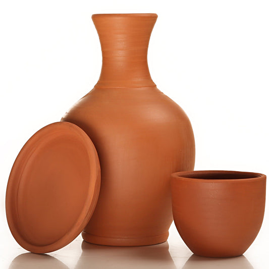 Terracotta Pitcher Set with Mug and Plate — Kapadokya, 76 Oz