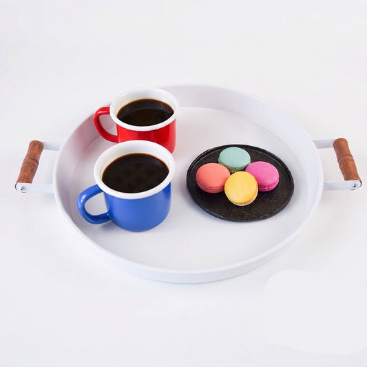Serving Tray with Wooden Handles — Metal Base
