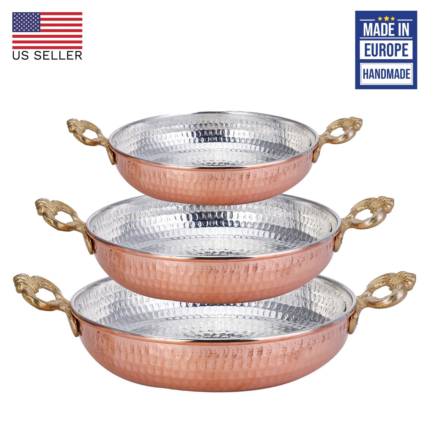 Handmade Copper Egg Frying Pan Set — 3 Piece, 5.5 to 7.1 Inch