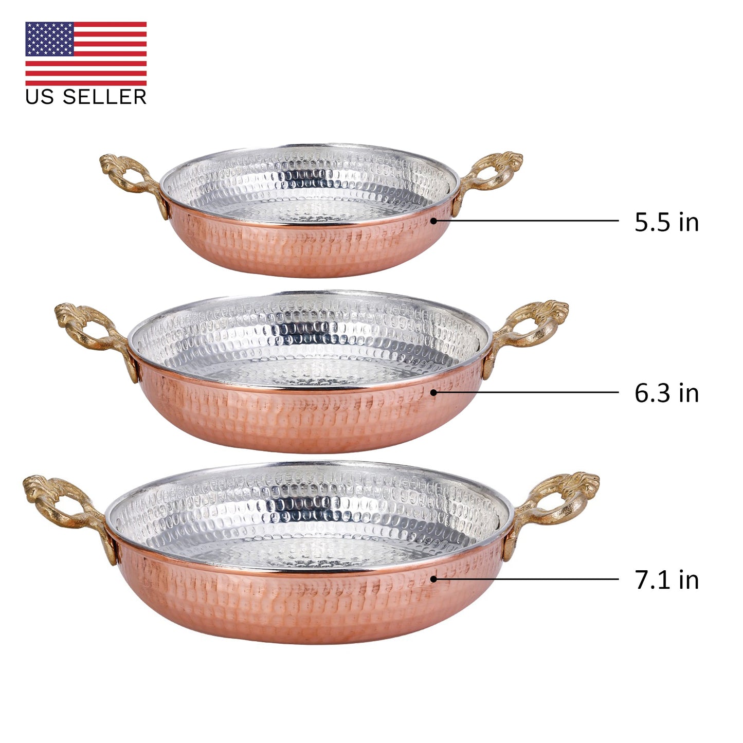 Handmade Copper Egg Frying Pan Set — 3 Piece, 5.5 to 7.1 Inch